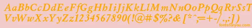 フォントMyslt – オレンジの文字がピンクの背景にあります。