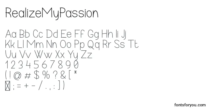 A fonte RealizeMyPassion – alfabeto, números, caracteres especiais