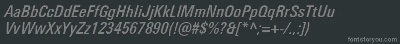 フォントUniversNextProMediumCondensedItalic – 黒い背景に灰色の文字