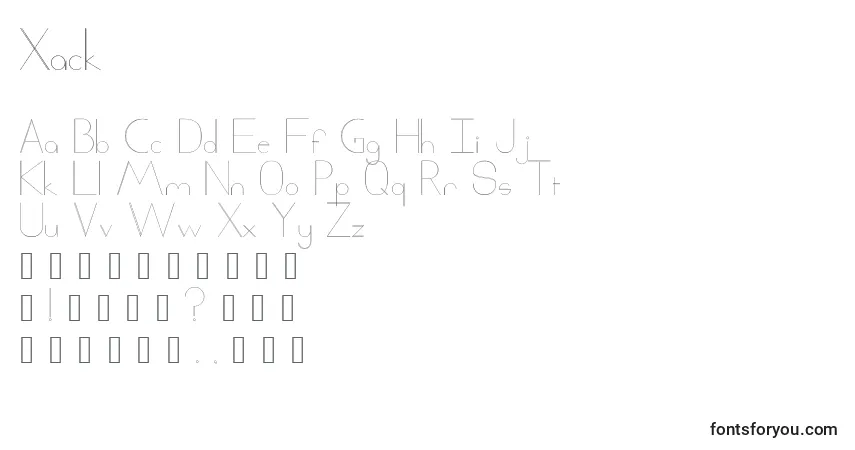 A fonte Xack – alfabeto, números, caracteres especiais