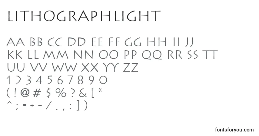 A fonte Lithographlight – alfabeto, números, caracteres especiais