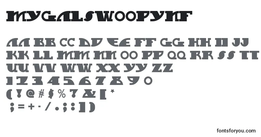Schriftart Mygalswoopynf (34980) – Alphabet, Zahlen, spezielle Symbole