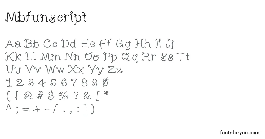 Czcionka Mbfunscript – alfabet, cyfry, specjalne znaki