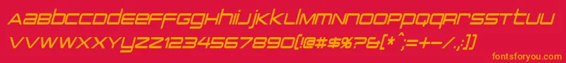 PcapTerminalCondensedItalic-Schriftart – Orangefarbene Schriften auf rotem Hintergrund