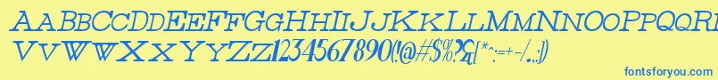 Fonte ThinHighItalic – fontes azuis em um fundo amarelo