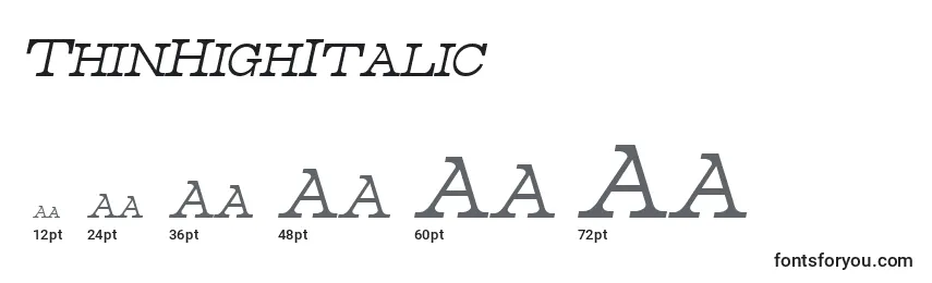 Размеры шрифта ThinHighItalic