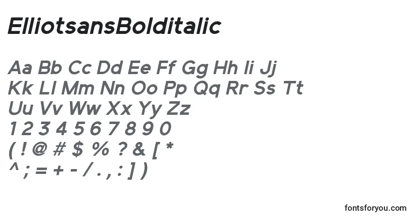 A fonte ElliotsansBolditalic – alfabeto, números, caracteres especiais