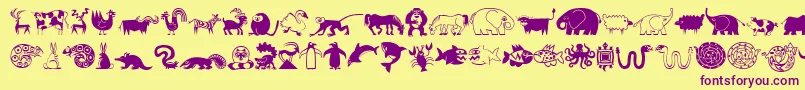 フォントMiniPicsLilCritters – 紫色のフォント、黄色の背景