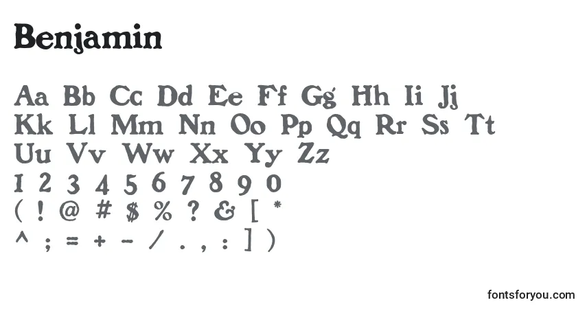 Czcionka Benjamin – alfabet, cyfry, specjalne znaki
