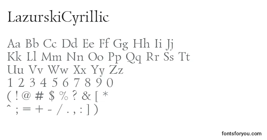 Czcionka LazurskiCyrillic – alfabet, cyfry, specjalne znaki
