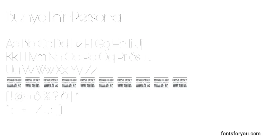 Schriftart BunyaThinPersonal – Alphabet, Zahlen, spezielle Symbole