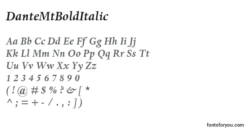 A fonte DanteMtBoldItalic – alfabeto, números, caracteres especiais