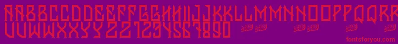 BantenUnfamous-Schriftart – Rote Schriften auf violettem Hintergrund