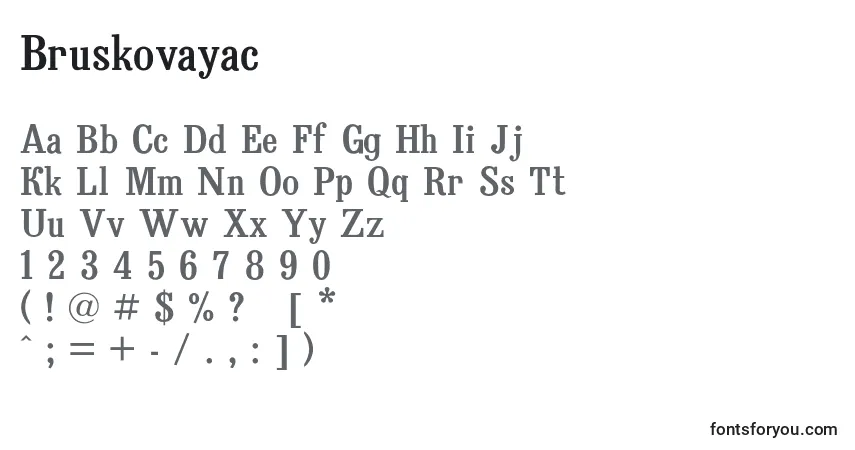Czcionka Bruskovayac – alfabet, cyfry, specjalne znaki