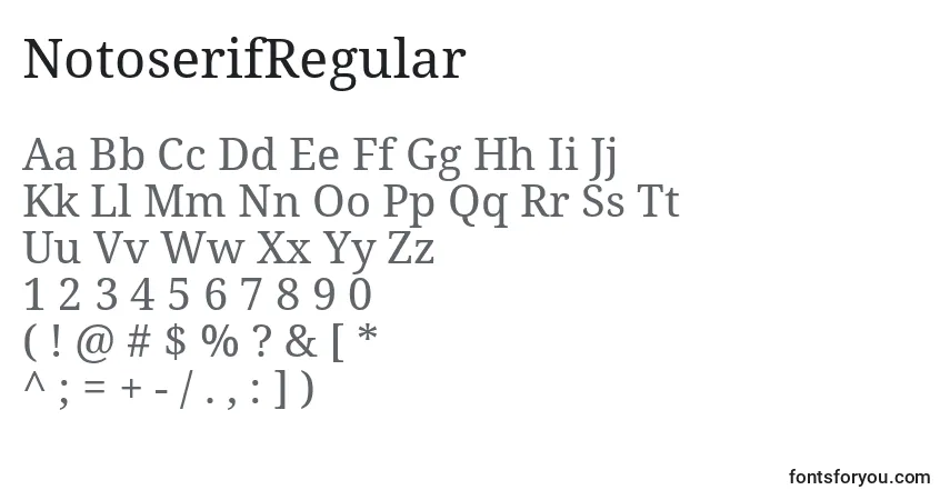 Czcionka NotoserifRegular – alfabet, cyfry, specjalne znaki