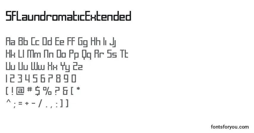 A fonte SfLaundromaticExtended – alfabeto, números, caracteres especiais