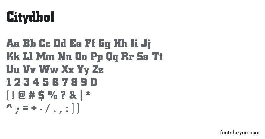 A fonte Citydbol – alfabeto, números, caracteres especiais