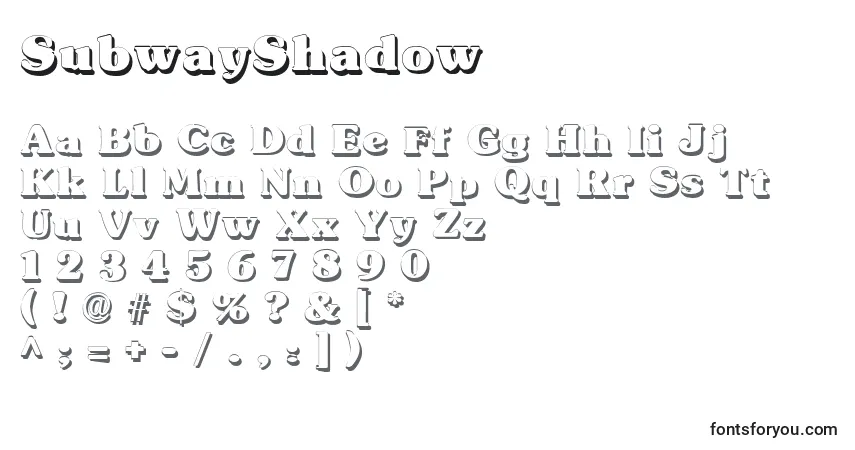 Schriftart SubwayShadow – Alphabet, Zahlen, spezielle Symbole