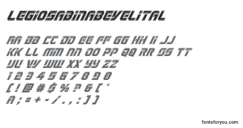 A fonte Legiosabinabevelital – alfabeto, números, caracteres especiais