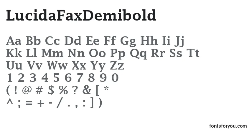 A fonte LucidaFaxDemibold – alfabeto, números, caracteres especiais