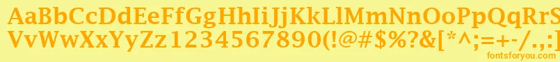 LucidaFaxDemibold-Schriftart – Orangefarbene Schriften auf gelbem Hintergrund