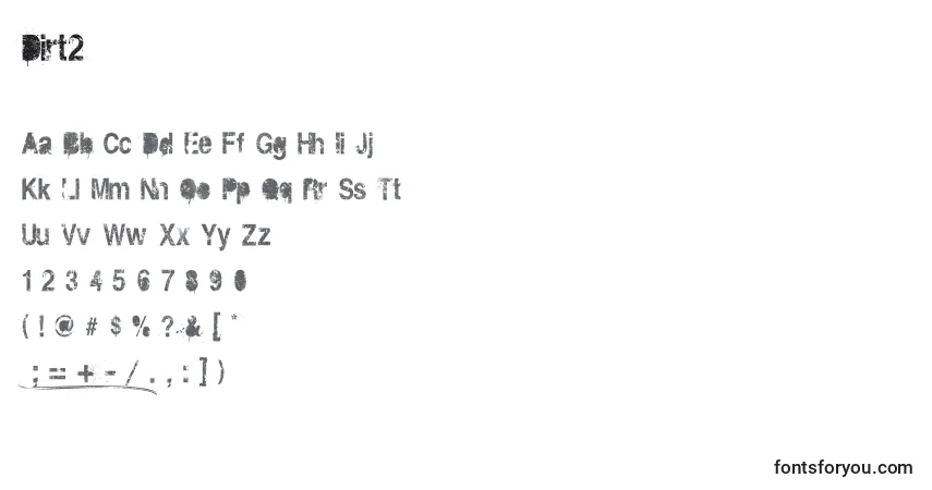 A fonte Dirt2 – alfabeto, números, caracteres especiais