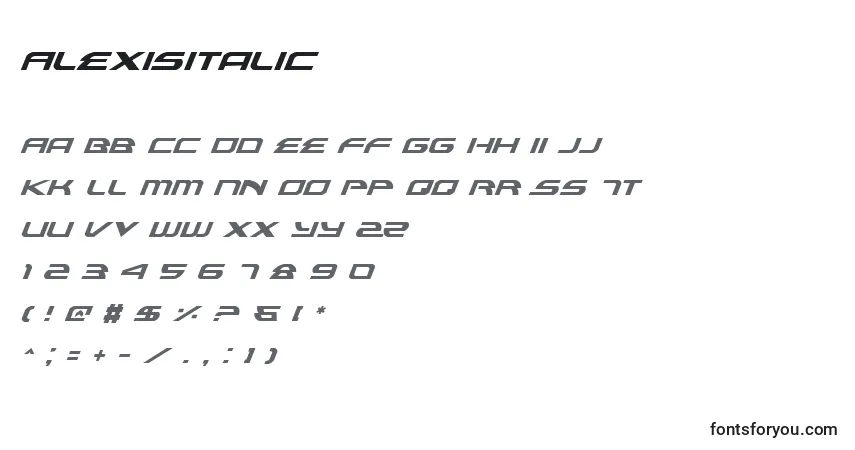 Schriftart AlexisItalic – Alphabet, Zahlen, spezielle Symbole