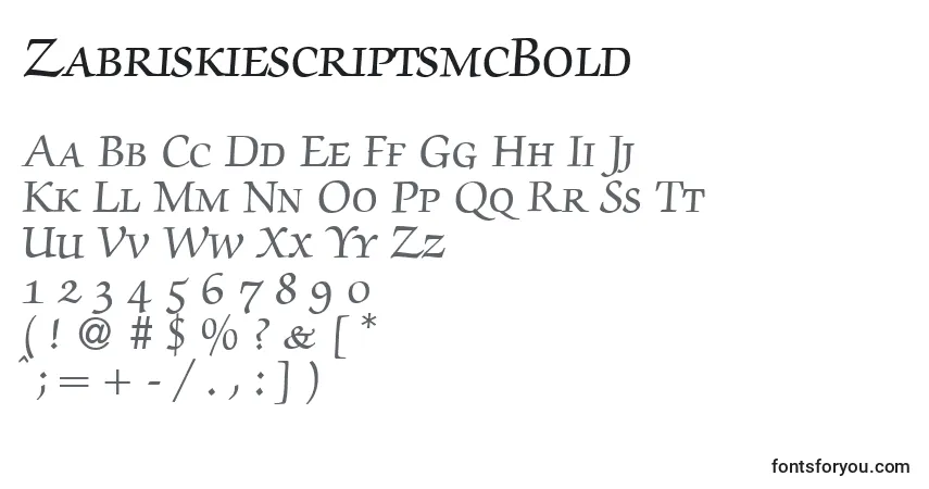 Шрифт ZabriskiescriptsmcBold – алфавит, цифры, специальные символы