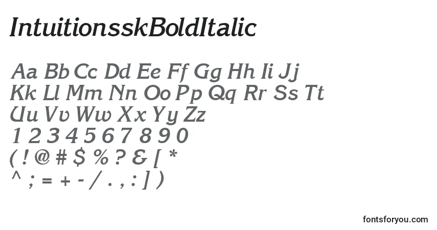 A fonte IntuitionsskBoldItalic – alfabeto, números, caracteres especiais