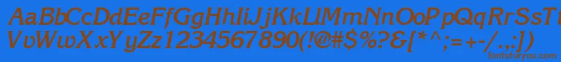 フォントIntuitionsskBoldItalic – 茶色の文字が青い背景にあります。