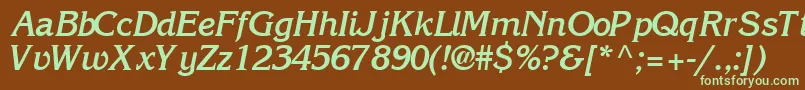フォントIntuitionsskBoldItalic – 緑色の文字が茶色の背景にあります。