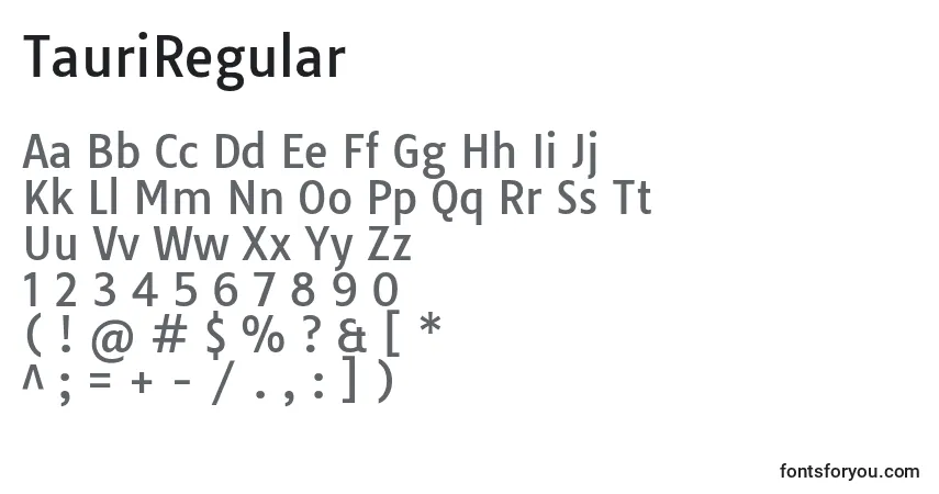 A fonte TauriRegular – alfabeto, números, caracteres especiais