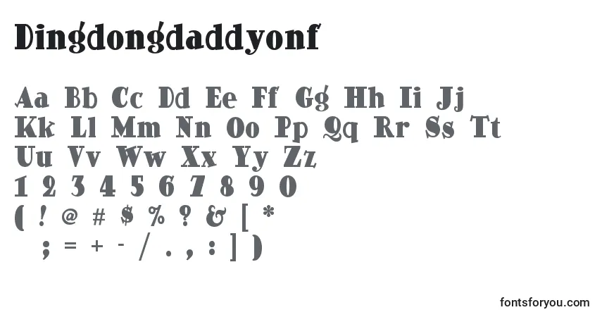 Schriftart Dingdongdaddyonf – Alphabet, Zahlen, spezielle Symbole