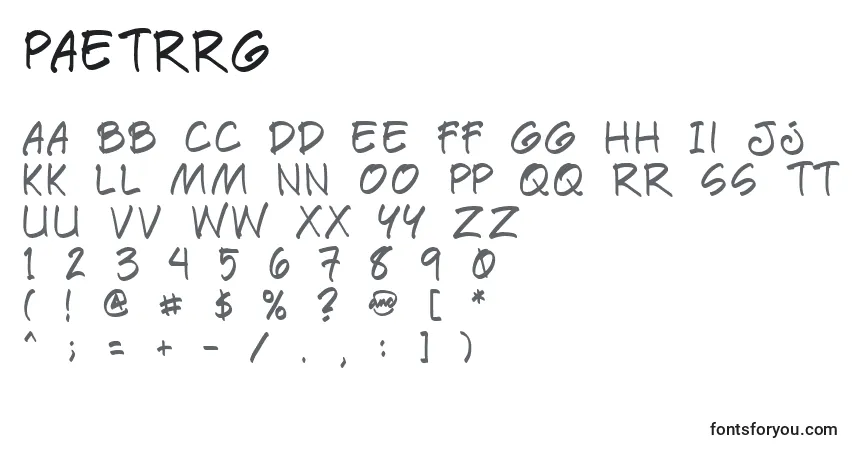 Czcionka Paetrrg – alfabet, cyfry, specjalne znaki