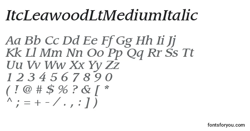 Czcionka ItcLeawoodLtMediumItalic – alfabet, cyfry, specjalne znaki