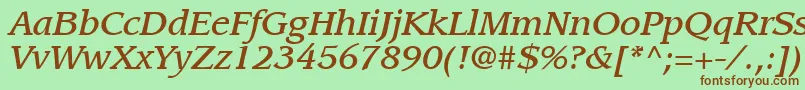 Fonte ItcLeawoodLtMediumItalic – fontes marrons em um fundo verde