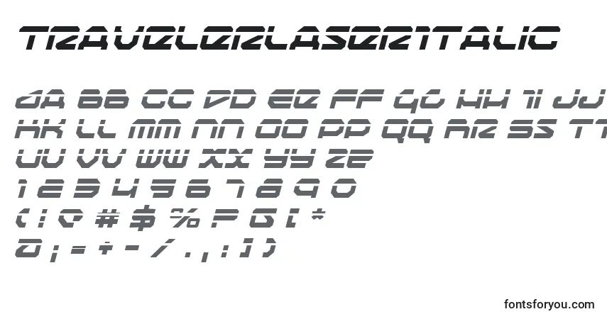 Schriftart TravelerLaserItalic – Alphabet, Zahlen, spezielle Symbole