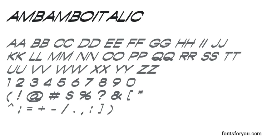Schriftart AmbamboItalic – Alphabet, Zahlen, spezielle Symbole