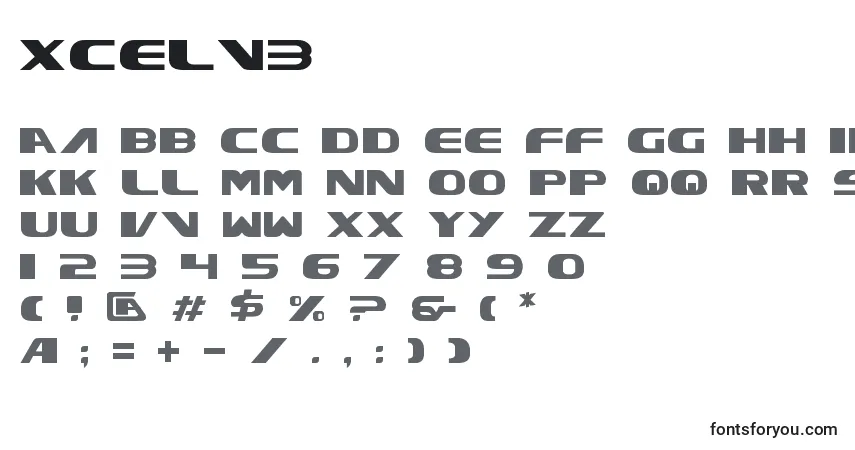 A fonte Xcelv3 – alfabeto, números, caracteres especiais