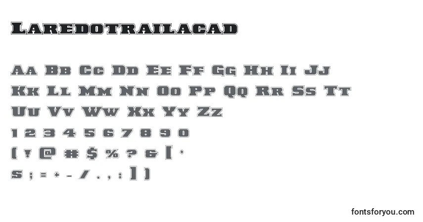 A fonte Laredotrailacad – alfabeto, números, caracteres especiais