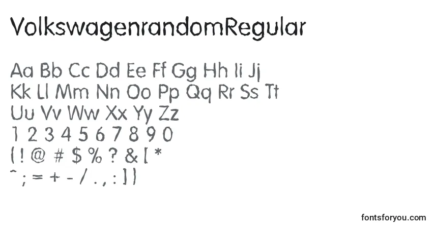 Czcionka VolkswagenrandomRegular – alfabet, cyfry, specjalne znaki