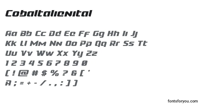 Schriftart Cobaltalienital – Alphabet, Zahlen, spezielle Symbole