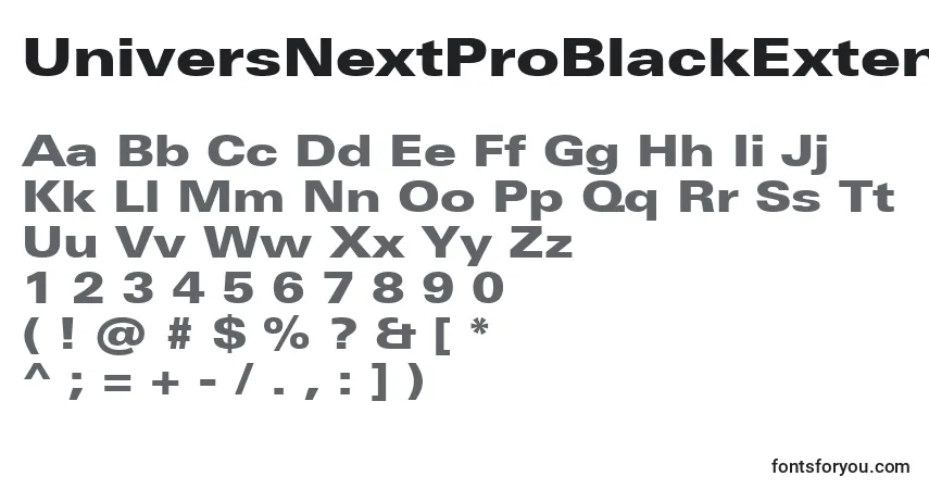 Schriftart UniversNextProBlackExtended – Alphabet, Zahlen, spezielle Symbole