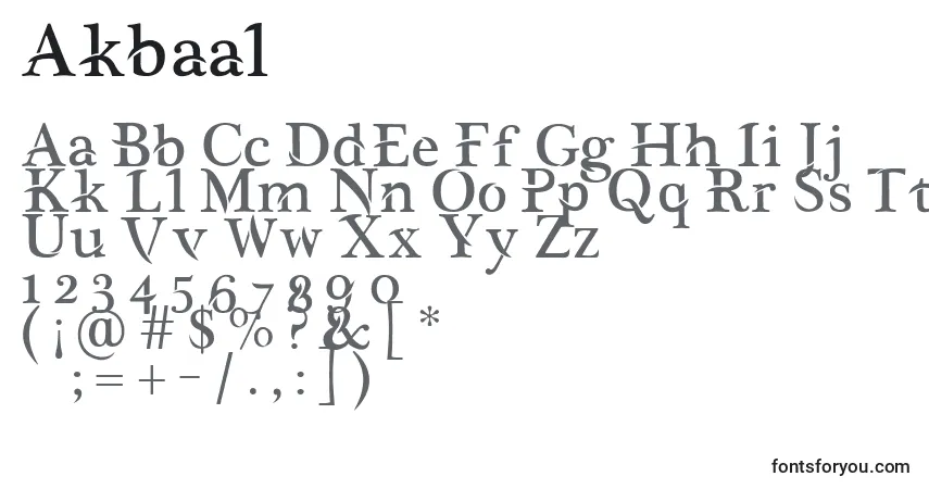 Schriftart Akbaal – Alphabet, Zahlen, spezielle Symbole