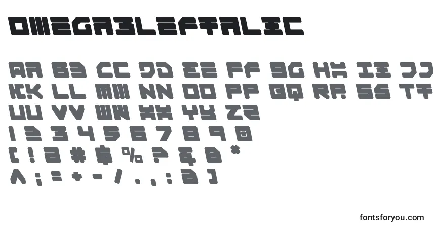 Schriftart Omega3Leftalic – Alphabet, Zahlen, spezielle Symbole
