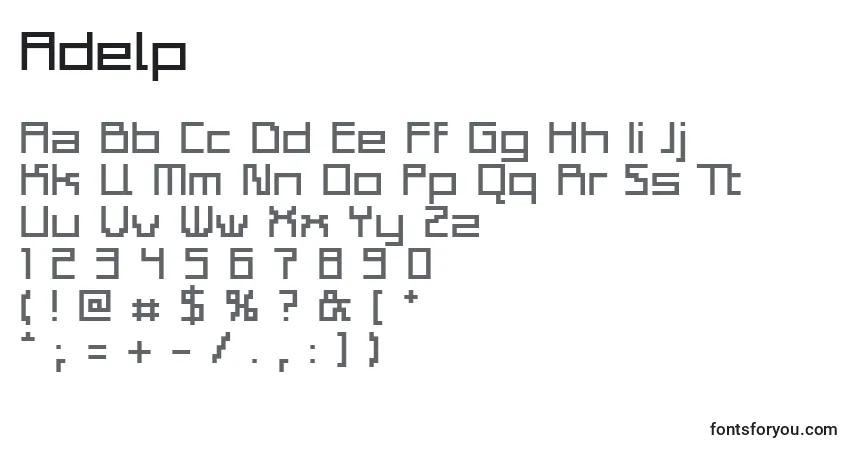 Czcionka Adelp – alfabet, cyfry, specjalne znaki