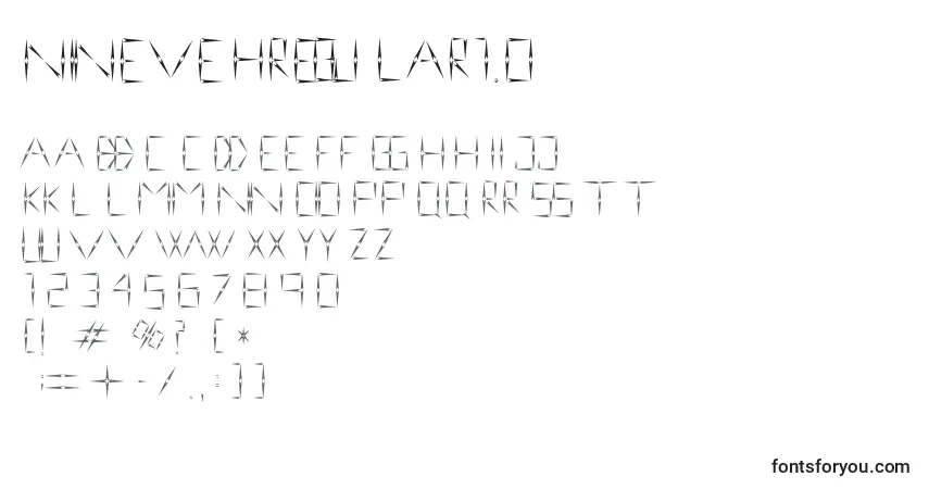 A fonte NinevehRegular1.0 – alfabeto, números, caracteres especiais