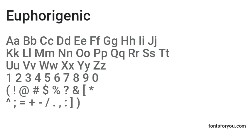 A fonte Euphorigenic – alfabeto, números, caracteres especiais