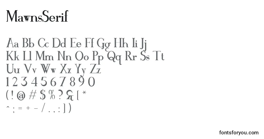 Czcionka MawnsSerif – alfabet, cyfry, specjalne znaki