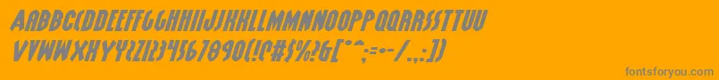 GrendelsMotherExpItalic-fontti – harmaat kirjasimet oranssilla taustalla